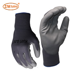 Durable 13 Gauge Seamless Knitted Polyester Liner PU Palm Coated Safety Gray Glove