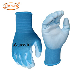 Wholesale 13 Gauge Seamless Knitted Polyester Liner PU Palm Coated Blue Glove