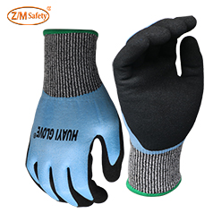 13 gauge HPPE glass fiber anti cut gloves wear resistant anti slip blue sandy nitrile gloves for work