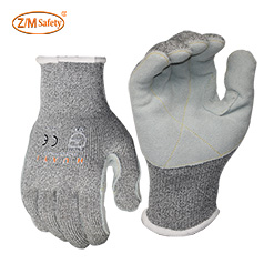 Wholesale Manufacturer<br/>Wear resistant leather palm HPPE grey cut resistant gloves