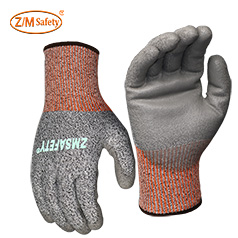 Wholesale Manufacturer<br/>13 Gauge HPPE Orange Cut Resistant PU Coated Gloves