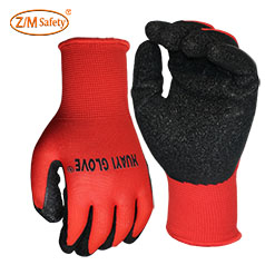 Wholesale Manufacturer<br/> 13Gauge Red Polyester Glove Liner With Black Krinkle Latex Palm Finished