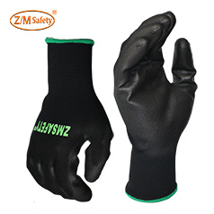 Wholesale Manufacturer<br/>13Gauge Seamless Knitted Polyester Liner PU Palm Coated Black Glove
