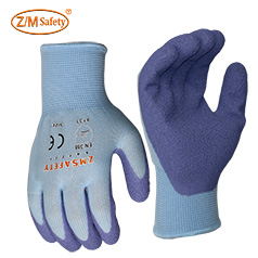 Anti slip wear resistant polyester knitted liner gloves gardening work blue wrinkle latex gloves