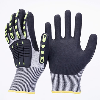 Wholesale Manufacturer<br/>HPPE cut resistant black sandy nitrile anti impact TPR work gloves