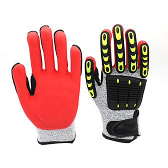 Cut resistant Level 5 protection sandy nitrile palm coated TPR mechanic impact glove